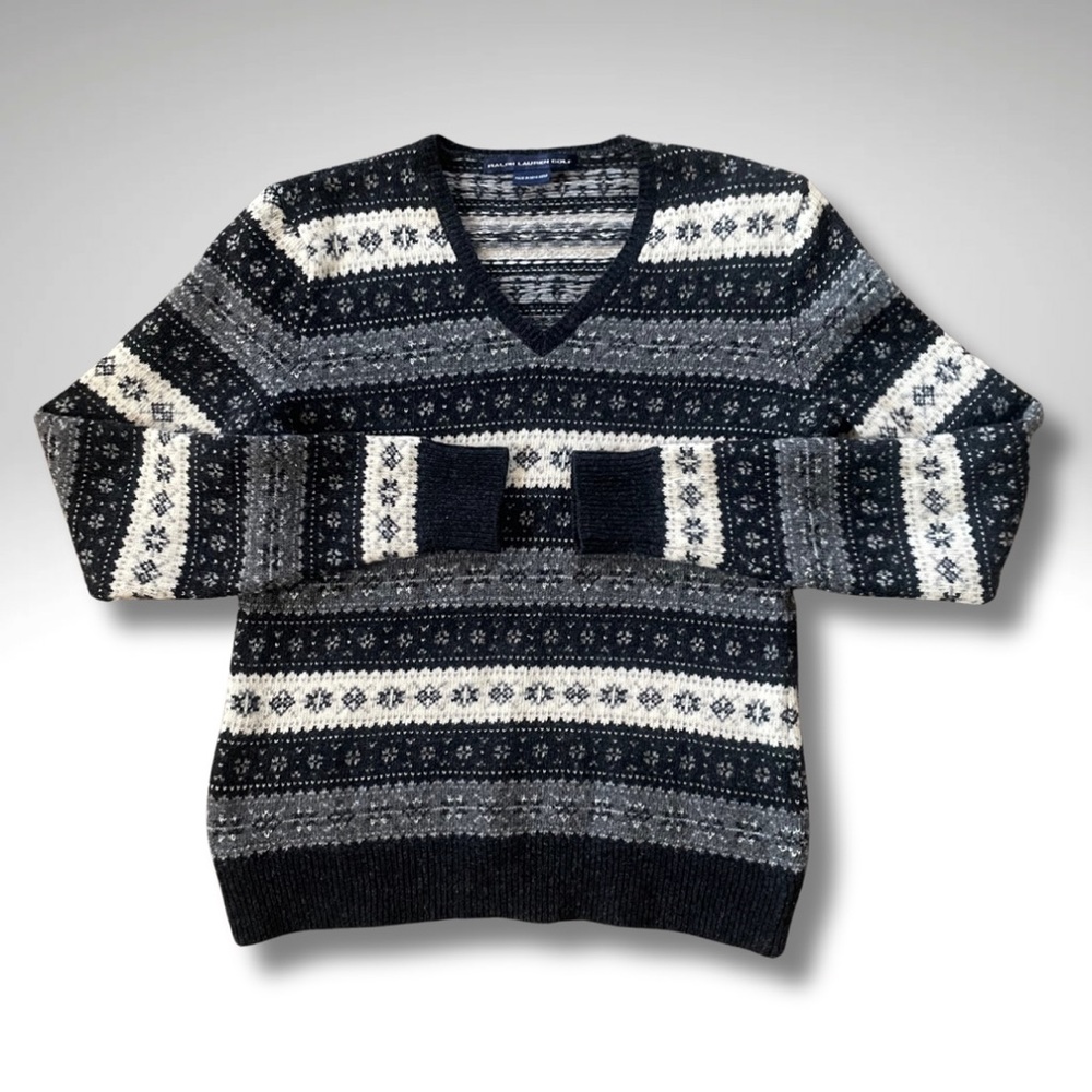 Ralph Lauren Black and White V-Neck Sweater